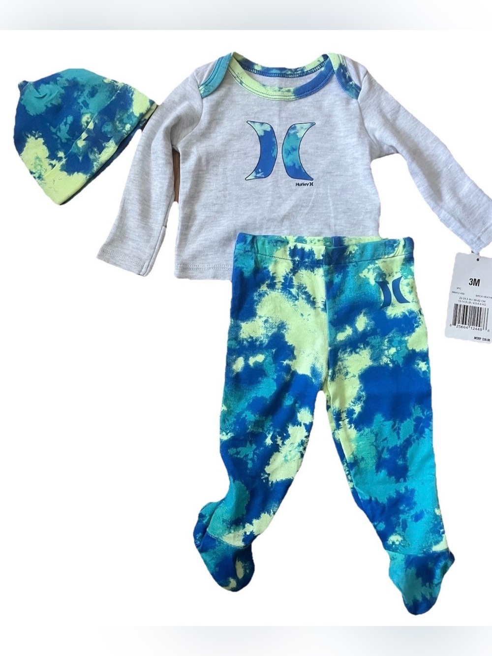 Hurley Baby Tie-Dye Blue & Lime 3-Piece Set